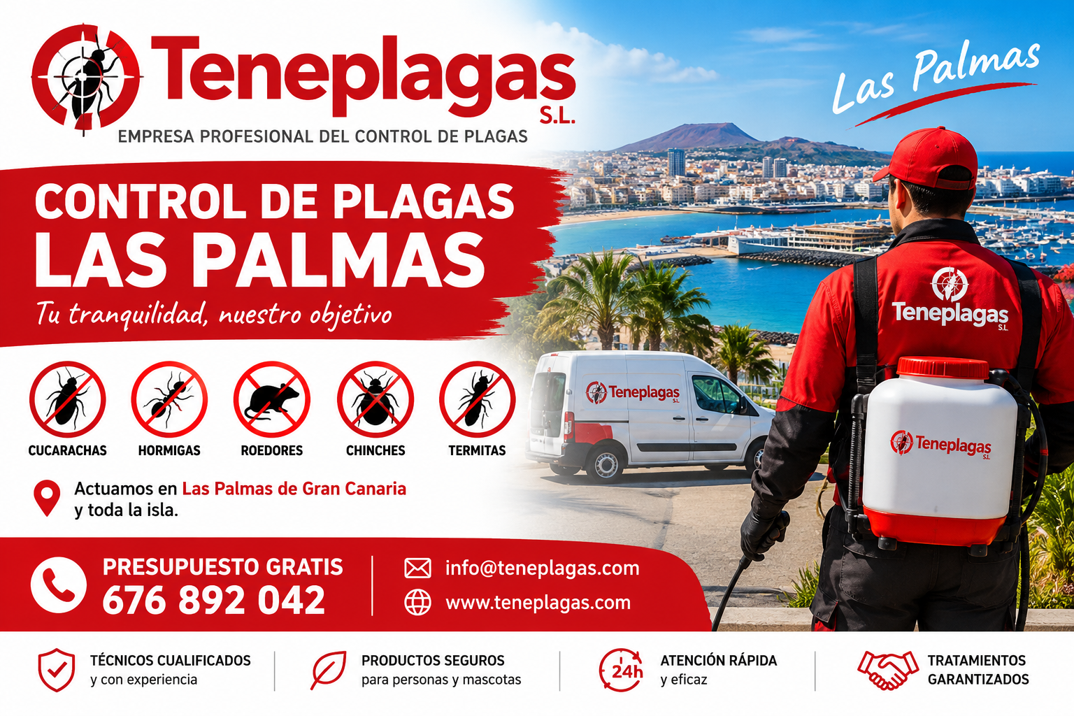 Control de plagas Las Palmas de Gran Canaria – técnico de TenePlagas con pulverizador